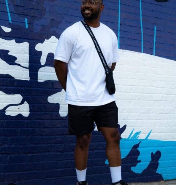 White Round-neck Top and Black Shorts