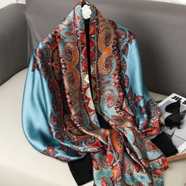 Large-Sized Silk Vintage Scarf - Image 8