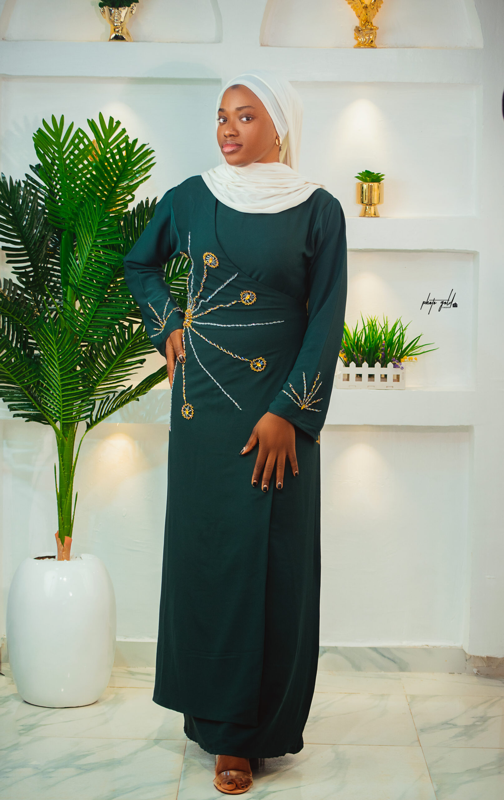 Hand-embellished wrap dress