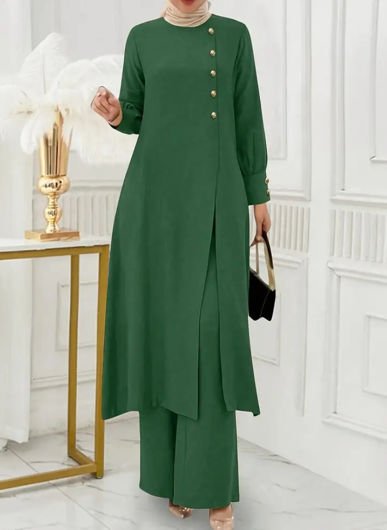 Two-piece long shirt with open slit - Image 3