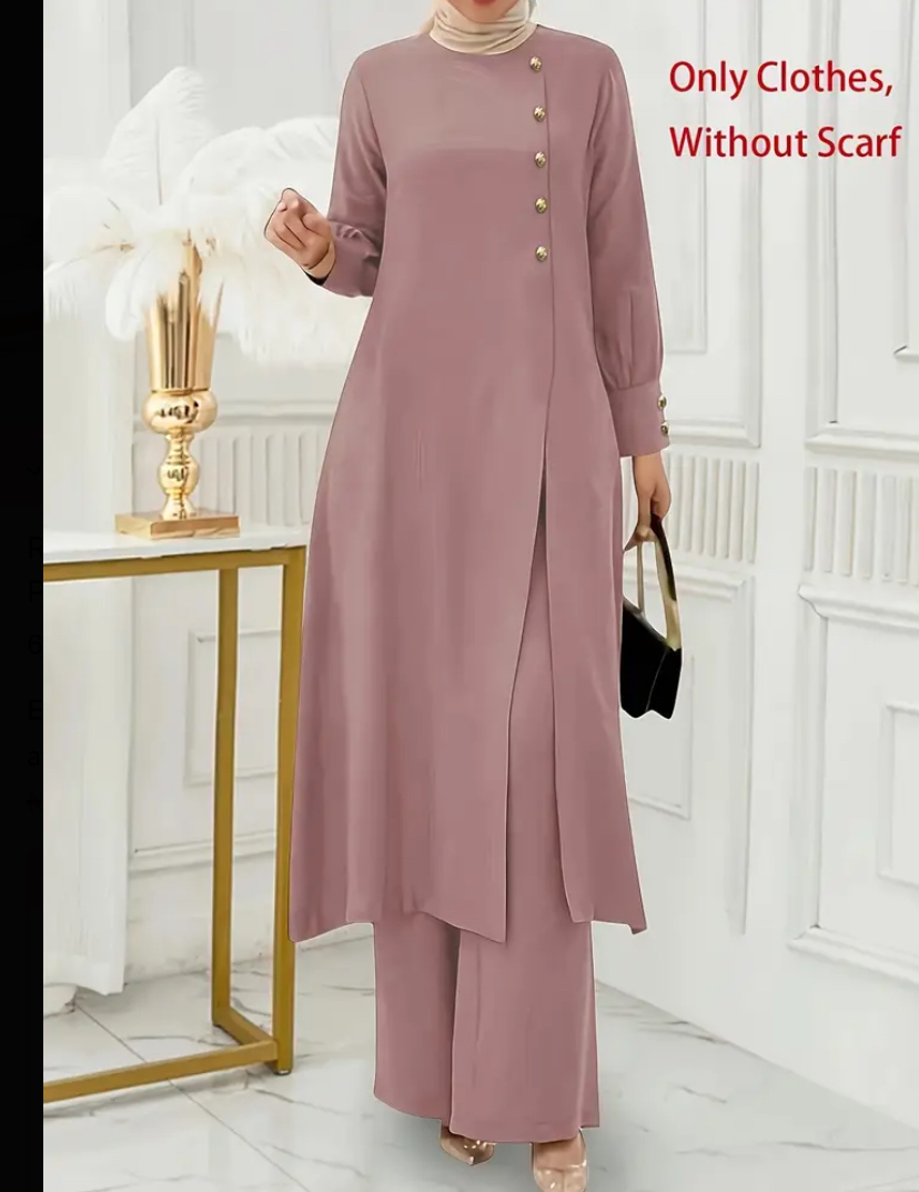 Two-piece long shirt with open slit - Image 2