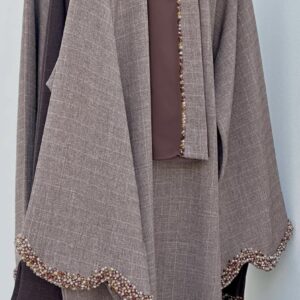 Sleeve Beaded combo Linen Abaya