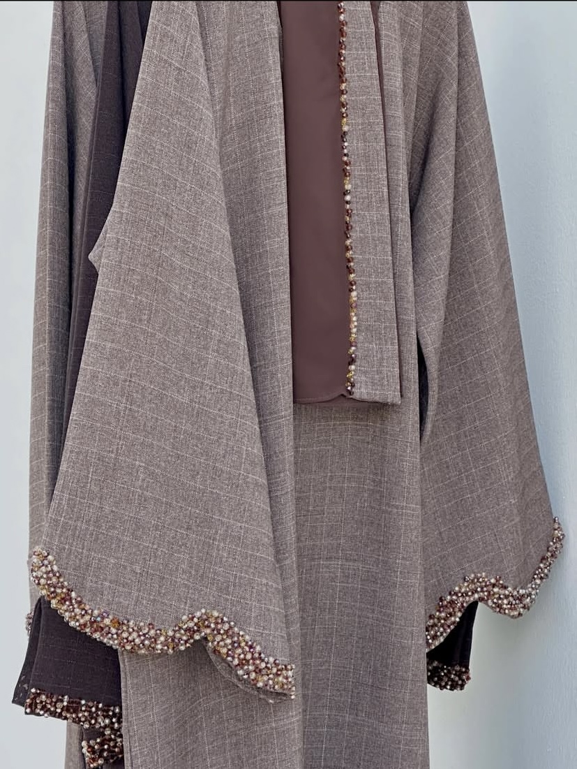 Sleeve Beaded combo Linen Abaya