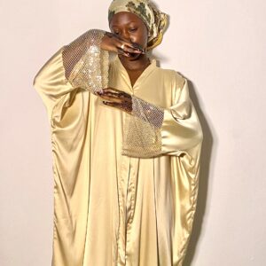 Stoned net-sleeve abaya