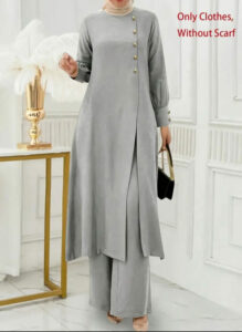 Two-piece long shirt with open slit