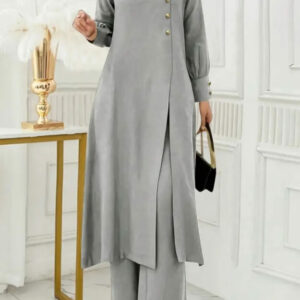 Two-piece long shirt with open slit