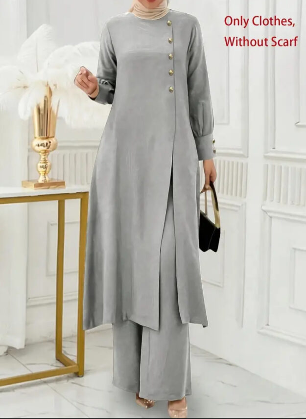 Two-piece long shirt with open slit