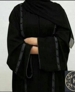 Symmetrical taped pearl abaya